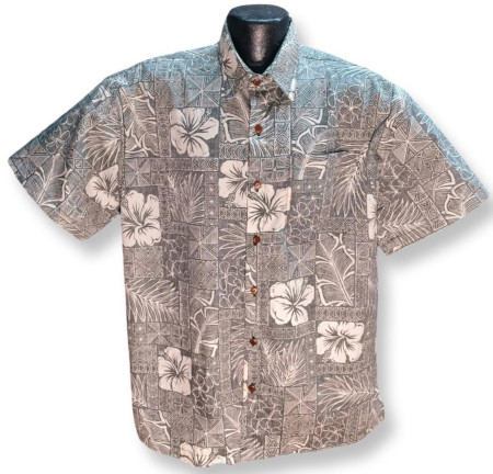 Charcoal Tapa Hawaiian Shirt- Made in USA 100% Cotton